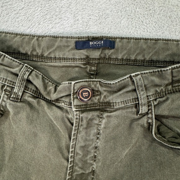 BOGGI MILANO Mens 33x30 Slim Khaki Green Slim Fit Stretch Cotton Pants Stretch - Picture 4 of 11
